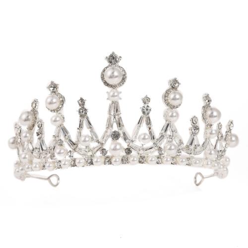 Braut Diademe, Zinklegierung, mit Kunststoff Perlen, Modeschmuck & für Frau & mit Strass, Silberfarbe, length 145mm, width 125mm, height 77mm, verkauft von PC