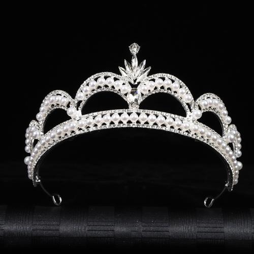 Tiaras nupciales, aleación de zinc, con Perlas plásticas, Joyería & para mujer & con diamantes de imitación, plateado, length 160mm, width 62mm, Vendido por UD