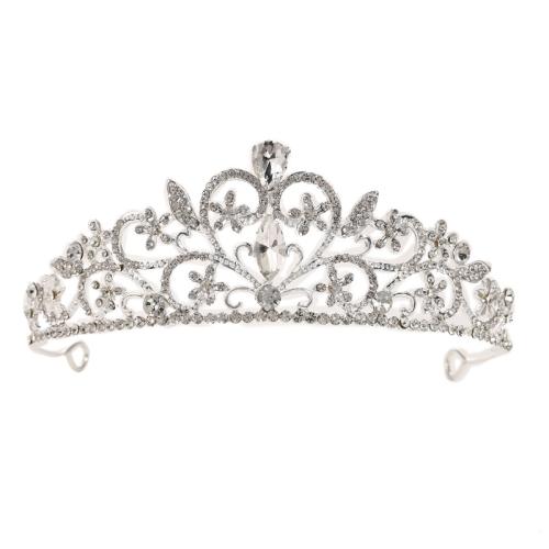 Bridal Tiaras, Zinc Alloy, fashion jewelry & for woman & with rhinestone, silver color, length 147mm, width 117mm, height 50mm 