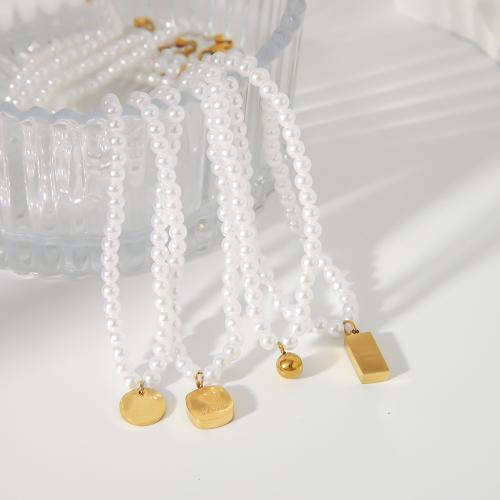 Collier de perles en plastique, Acier titane, avec perle de plastique, Placage, bijoux de mode & styles différents pour le choix, plus de couleurs à choisir, Vendu par PC