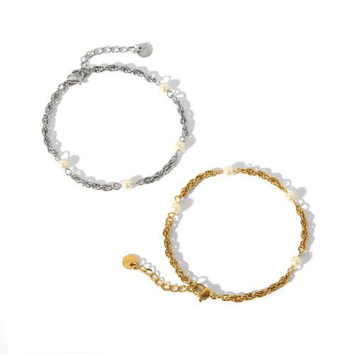 Joyería pulseras de acero inoxidable, Partículas de acero, con Perlas plásticas, con 5cm extender cadena, chapado, más colores para la opción, longitud:20 cm, Vendido por UD[