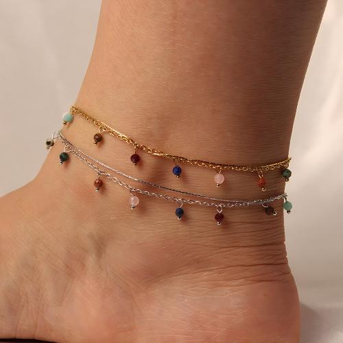 Stainless Steel Anklets Jewelry, Titanium Steel, with Natural Stone, plated, fashion jewelry 