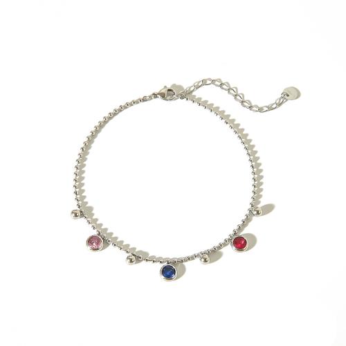 Stainless Steel Anklets Jewelry, Titanium Steel, silver color plated, fashion jewelry & with rhinestone, silver color cm 