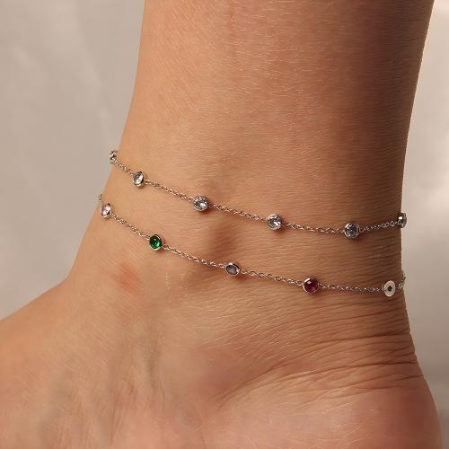 Stainless Steel Anklets Jewelry, Titanium Steel, with 5cm extender chain, plated, fashion jewelry & micro pave cubic zirconia cm 