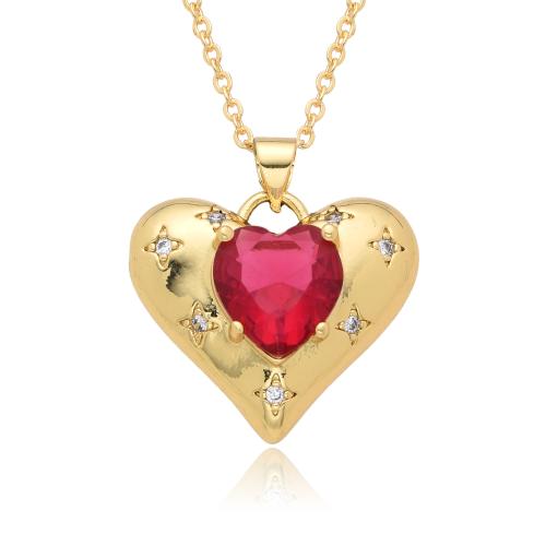 Cúbicos circón Collar de latón Micro pavimenta, metal, Corazón, chapado, micro arcilla de zirconia cúbica & para mujer, más colores para la opción, longitud:aproximado 41-50 cm, Vendido por UD