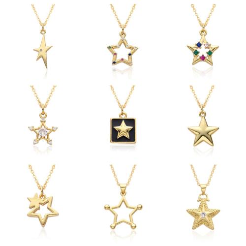 Cubic Zircon Micro Pave Brass Necklace, Star, plated & micro pave cubic zirconia & for woman & enamel, golden Approx 41-50 cm 