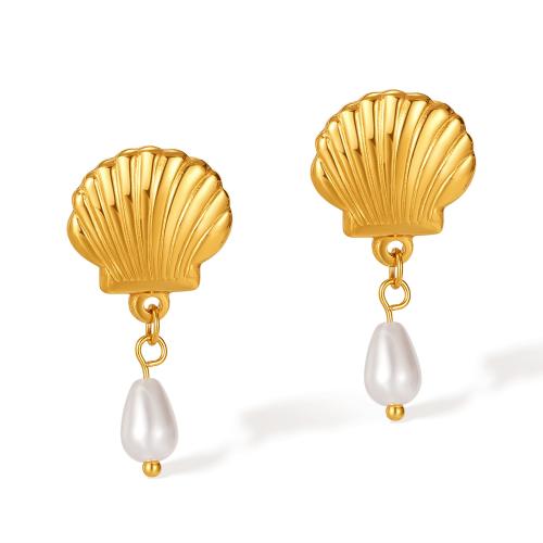 Stainless Steel Drop Earring, 304 Stainless Steel, with Plastic Pearl, plated, for woman, golden 