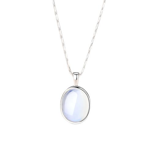 argent sterling 925 collier, avec verre, avec 2inch chaînes de rallonge, ovale, bijoux de mode & pour femme, plus de couleurs à choisir Environ 15.7 pouce, Vendu par PC