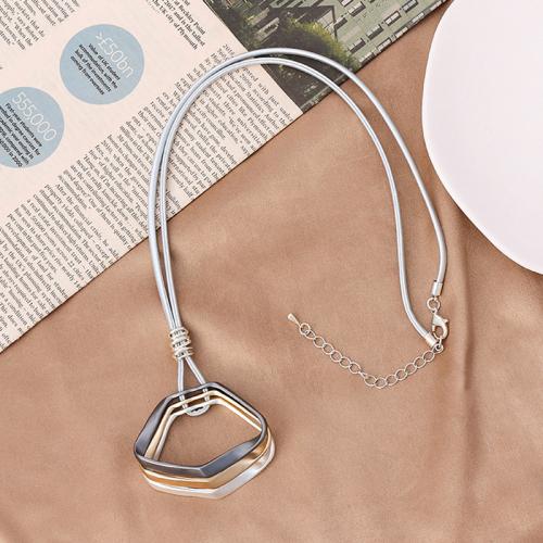 Zinc Alloy Sweater Chain Necklace, with leather cord, fashion jewelry & for woman Approx 80 cm 