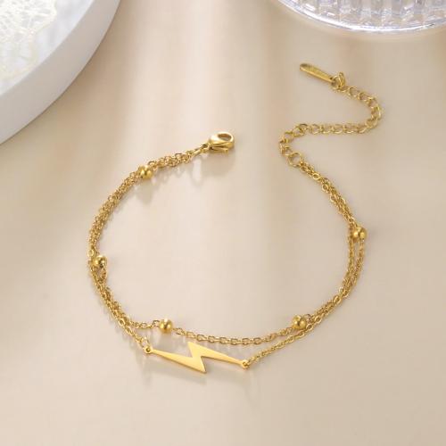 Stainless Steel Anklets Jewelry, 304 Stainless Steel, with 5cm extender chain, Lightning Symbol, Double Layer & fashion jewelry & for woman Approx 21 cm 