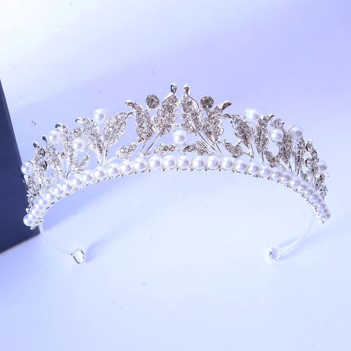 Bridal Tiaras, Zinc Alloy, with Plastic Pearl, fashion jewelry & for woman & with rhinestone width 155mm, height 36mm 