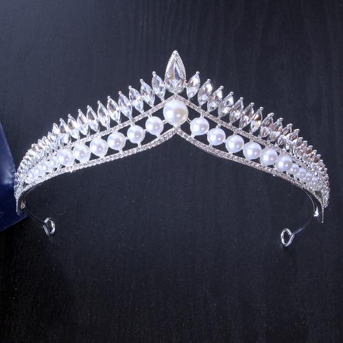 Bridal Tiaras, Zinc Alloy, with Plastic Pearl, fashion jewelry & for woman & with rhinestone width 155mm, height 35mm 