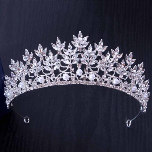 Bridal Tiaras, Zinc Alloy, with Plastic Pearl, fashion jewelry & for woman & with rhinestone width 160mm, height 50mm 