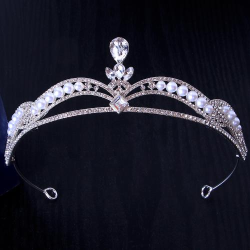 Bridal Tiaras, Zinc Alloy, with Plastic Pearl, fashion jewelry & for woman & with rhinestone width 145mm, height 42mm 