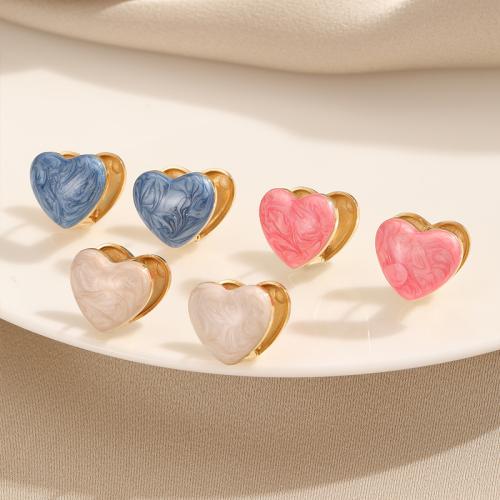 Titanium Steel Earrings, Heart, gold color plated, for woman & enamel 