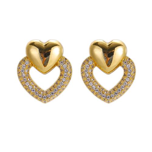 Cubic Zirconia Micro Pave Brass Earring, Heart, plated, micro pave cubic zirconia & for woman 