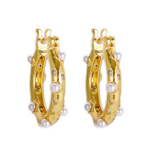 Cubic Zirconia Micro Pave Brass Earring, with Plastic Pearl, plated, micro pave cubic zirconia & for woman 