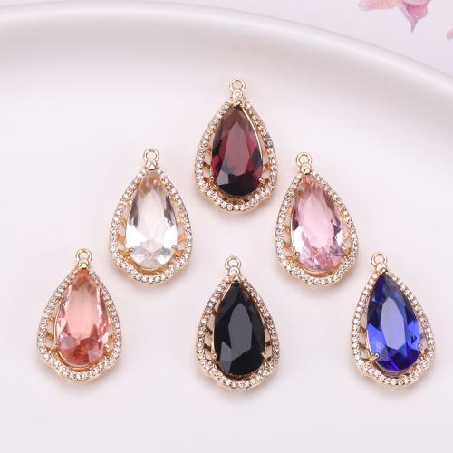 Crystal Brass Pendants, with Crystal, Teardrop, gold color plated, DIY & micro pave cubic zirconia 