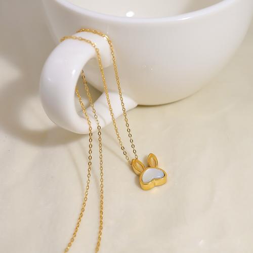 Collier de bijoux de titane, Acier titane, avec coquille blanche, avec 5cm chaînes de rallonge, Placage de couleur d'or, bijoux de mode, doré cm, Vendu par PC