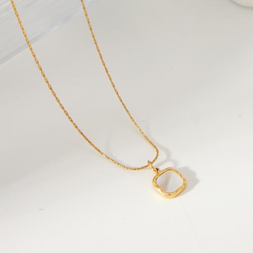 Collier de bijoux de titane, Acier titane, avec coquille blanche, avec 5cm chaînes de rallonge, Placage de couleur d'or, bijoux de mode, doré cm, Vendu par PC