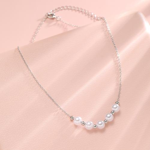 Collier de perles en plastique, alliage de zinc, avec perle de plastique, bijoux de mode & pour femme, couleur originale Environ 41-50 cm, Vendu par PC