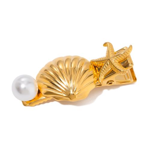 Alligator Hair Clip, 304 Stainless Steel, with Plastic Pearl, for woman, gold 