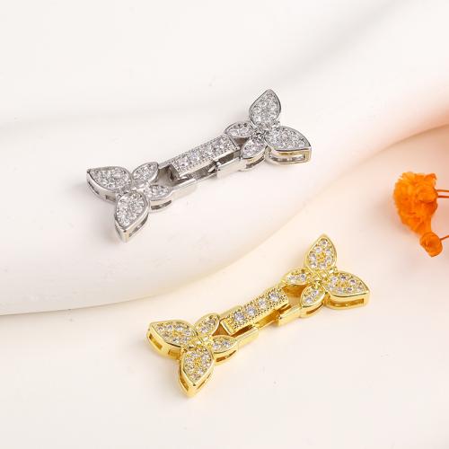 Brass Fold Over Clasp, Butterfly, plated, DIY & micro pave cubic zirconia 