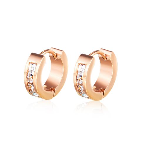 Titanium Steel Earrings, plated, micro pave cubic zirconia & for woman, rose gold color 