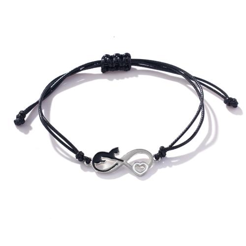 Fashion Create Wax Cord Bracelets, Zinc Alloy, with Korean Waxed Cord, plated, for woman & enamel, silver color 