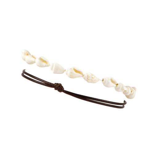 Fashion Jewelry Anklet, coquille, avec cordon en cuir, 2 pièces & pour femme, blanc, Vendu par fixé