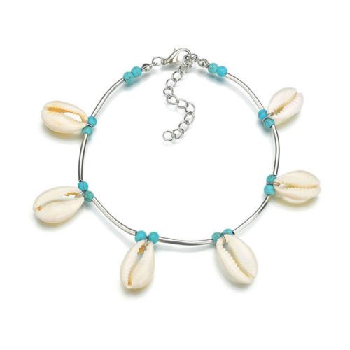 Fashion Jewelry Anklet, alliage de zinc, avec spandexfibre élastique & turquoise & coquille & laiton & fer, styles différents pour le choix & pour femme, plus de couleurs à choisir Environ 27 cm, Vendu par PC