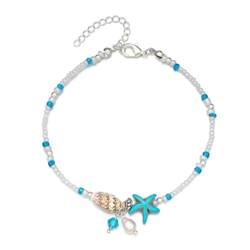 Fashion Jewelry Anklet, alliage de zinc, avec Seedbead & turquoise & coquille & perle d'eau douce cultivée & plastique revêtu de cuivre & laiton & fer, pour femme, plus de couleurs à choisir, Vendu par PC