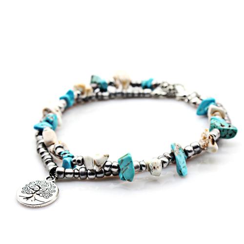 Fashion Jewelry Anklet, alliage de zinc, avec Des billes de verre & turquoise, avec 7cm chaînes de rallonge, styles différents pour le choix & pour femme, plus de couleurs à choisir Environ 21-22 cm, Vendu par PC