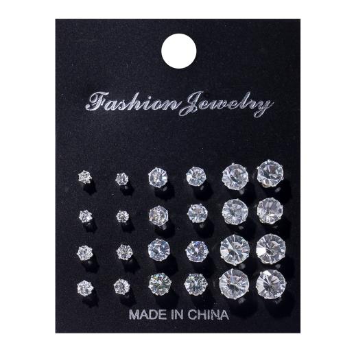 Cubic Zircon Brass Earring, with 304 Stainless Steel & micro pave cubic zirconia & for woman, silver color 