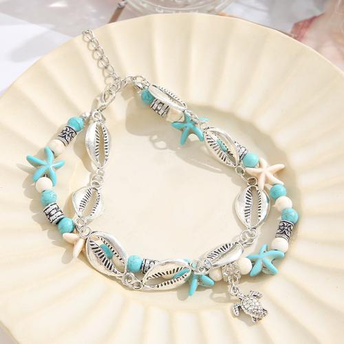 Fashion Jewelry Anklet, alliage de zinc, avec turquoise, pour femme, couleur platine, Vendu par PC