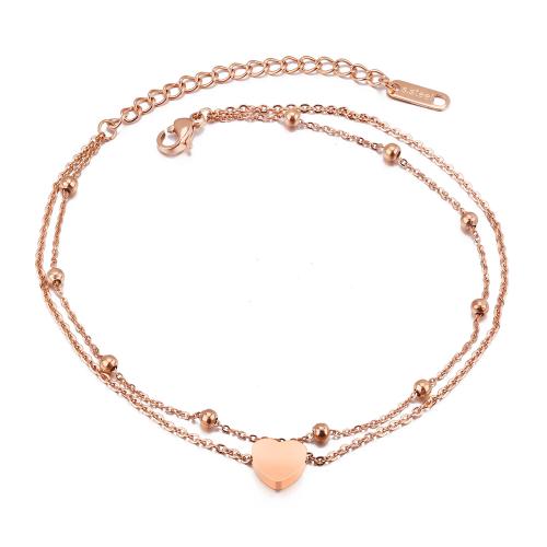 Stainless Steel Anklets Jewelry, Titanium Steel, with 5cm extender chain, for woman, rose gold color Approx 21 cm 