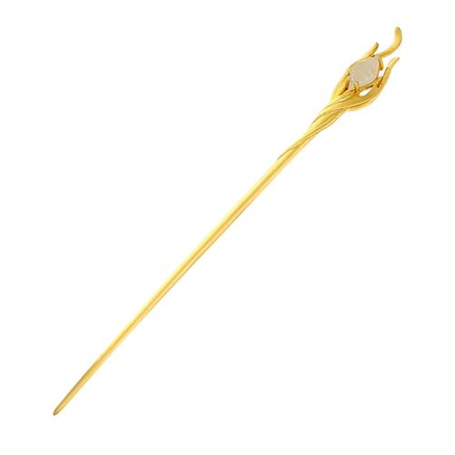 925 Sterling Silver Hair Stick, with Hetian Jade, gold color plated, vintage & for woman 