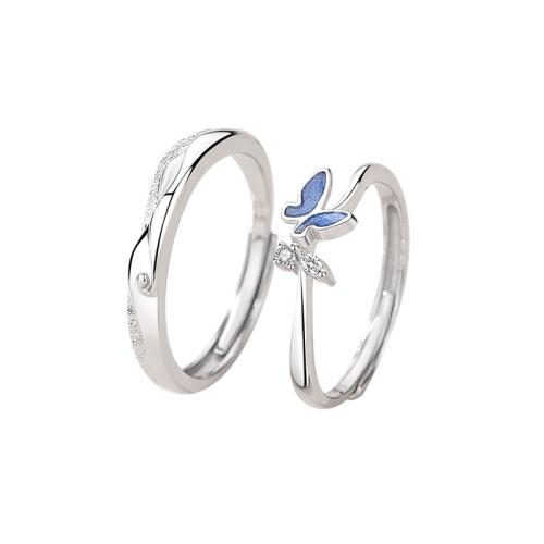 Plata de ley 925 anillo de los pares, Mariposa, chapado en platina real, ajustable & diferentes estilos para la opción & micro arcilla de zirconia cúbica & pegamento de gota & para la pareja, Vendido por UD[