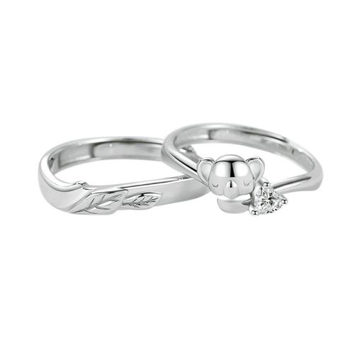 Argent sterling 925 Couple Anneau, Plaqué de platine, réglable & styles différents pour le choix & pavé de micro zircon & pour le couple, Vendu par PC