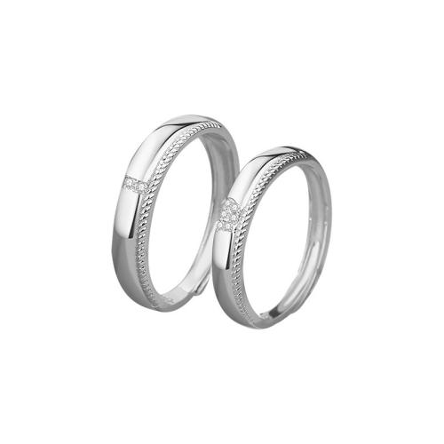 Argent sterling 925 Couple Anneau, Plaqué de platine, réglable & styles différents pour le choix & pavé de micro zircon & pour le couple, Vendu par PC