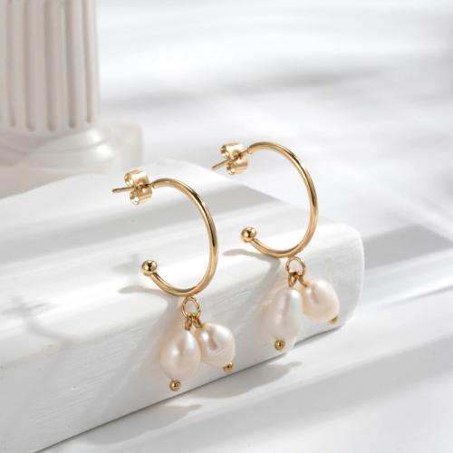 Boucles d'oreilles en acier titane, avec perle de plastique, bijoux de mode & pour femme Vendu par paire