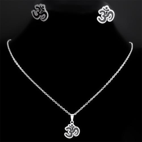 Enamel Stainless Steel Jewelry Sets, 304 Stainless Steel, Stud Earring & necklace, 2 pieces & for woman, silver color Approx 50 cm 