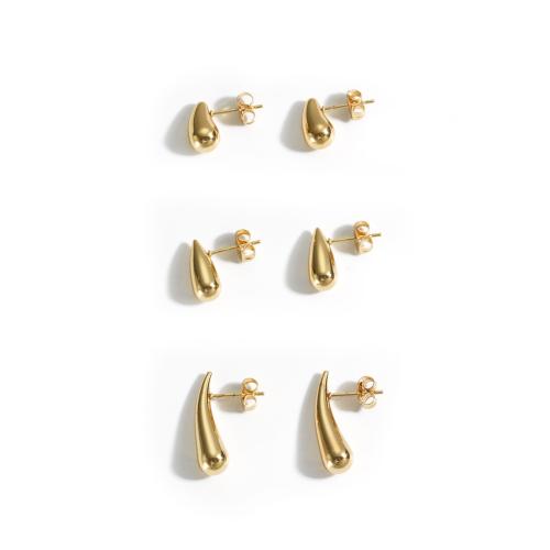 Edelstahl Stud Ohrring, 304 Edelstahl, 18K vergoldet, Modeschmuck & verschiedene Stile für Wahl & für Frau, goldfarben, verkauft von Paar