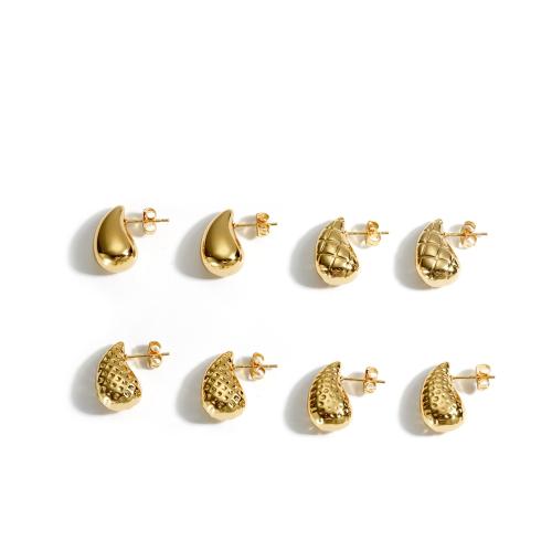 Edelstahl Stud Ohrring, 304 Edelstahl, 18K vergoldet, Modeschmuck & verschiedene Stile für Wahl & für Frau, goldfarben, verkauft von Paar