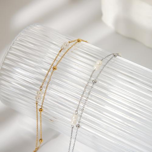 Stainless Steel Anklets Jewelry, Titanium Steel, with Plastic Pearl, with 5cm extender chain, plated, fashion jewelry cm 