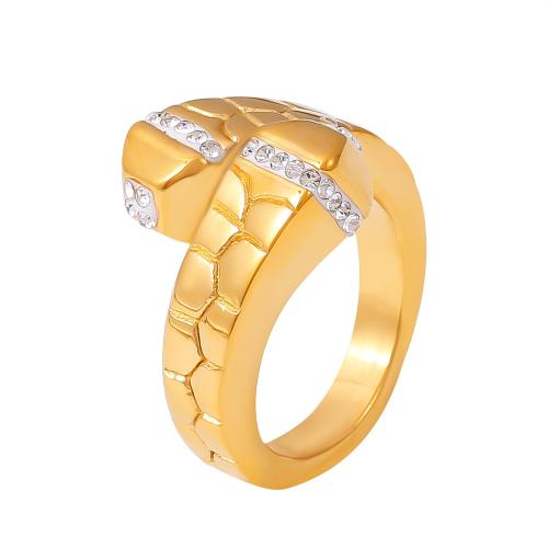 Titanium Steel Finger Ring, 18K gold plated, fashion jewelry & for woman & with rhinestone, US Ring 