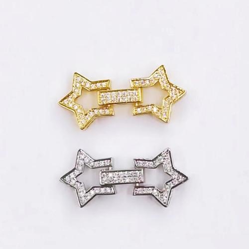 Brass Fold Over Clasp, Star, plated, DIY & micro pave cubic zirconia 