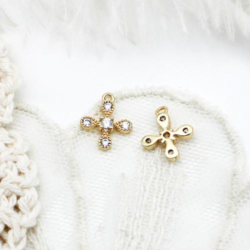 Cubic Zirconia Micro Pave Brass Pendant, Cross, plated, DIY & micro pave cubic zirconia, golden 