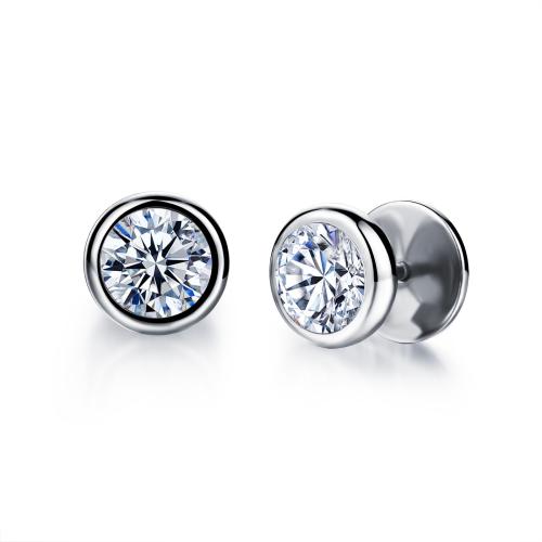 Stainless Steel Cubic Zirconia Stud Earring, 304 Stainless Steel, plated, micro pave cubic zirconia & for man 