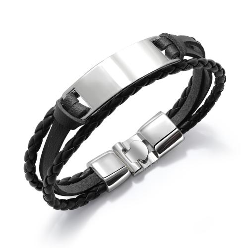 bracelet de cordon en PU , cuir PU, avec alliage de zinc, Placage, pour homme, plus de couleurs à choisir, Vendu par PC